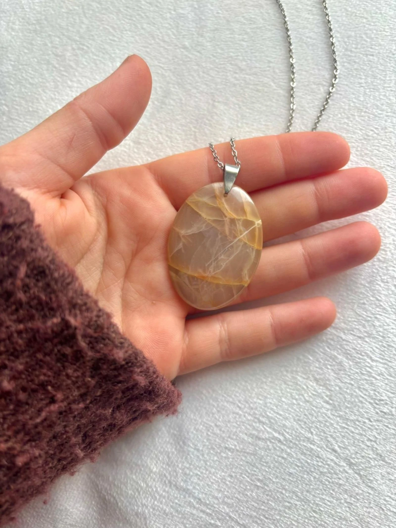 Collier Pierre de Lune Orange acier inoxydable pierre naturelle
